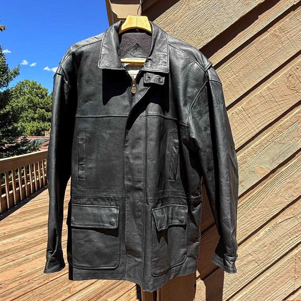 Vintage John Ashford Outdoors Men's Black Leather Coat